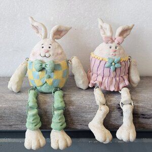Vtg Anthropomorphic Bunny Rabbit Shelf Sitters Figurines 2004 WMG Spring Decor